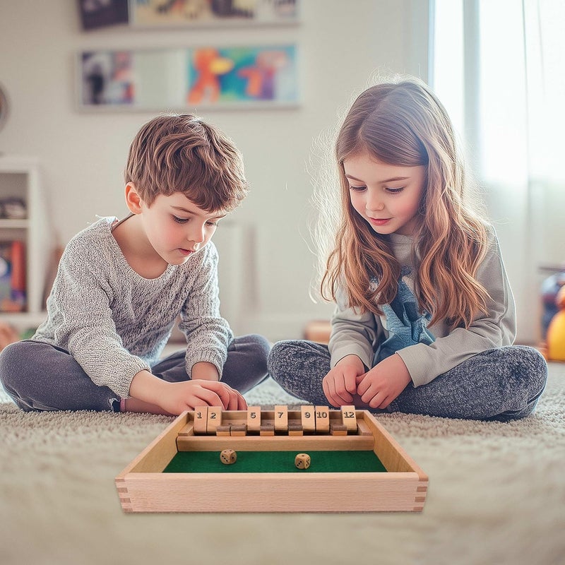 GOTHINK Shut The Box - Table Math Game with 12 Inch Wooden Board for Adults & Kids - 12 Spots Dice Game with 2+ Player Games, Includes 2 Dice, Ideal for Game Night, Travel, Classroom - (Ages 6+) - Image 2